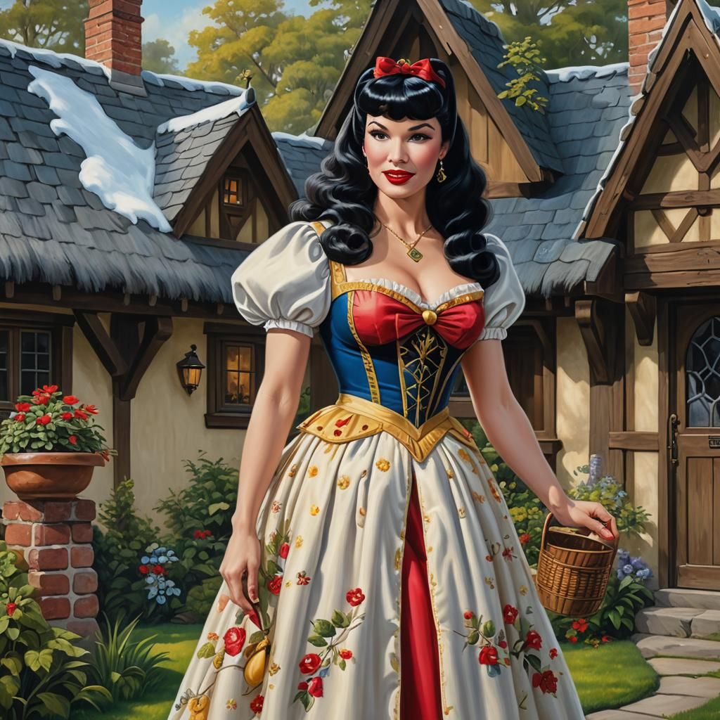 Bettie Page as Snow White: Oil Portrait
