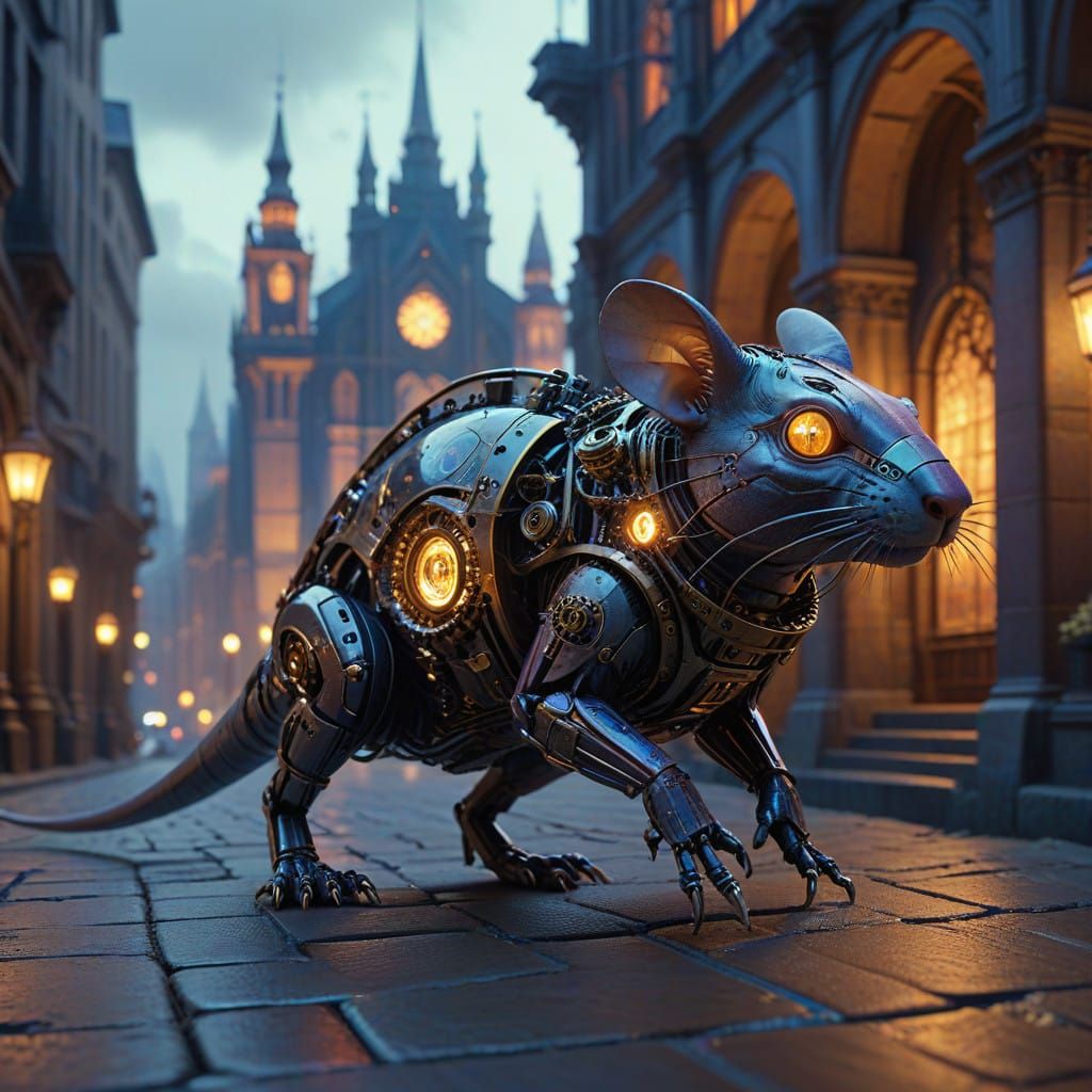 Cyberpunk Mice Hero in a Dreamlike Metropolis