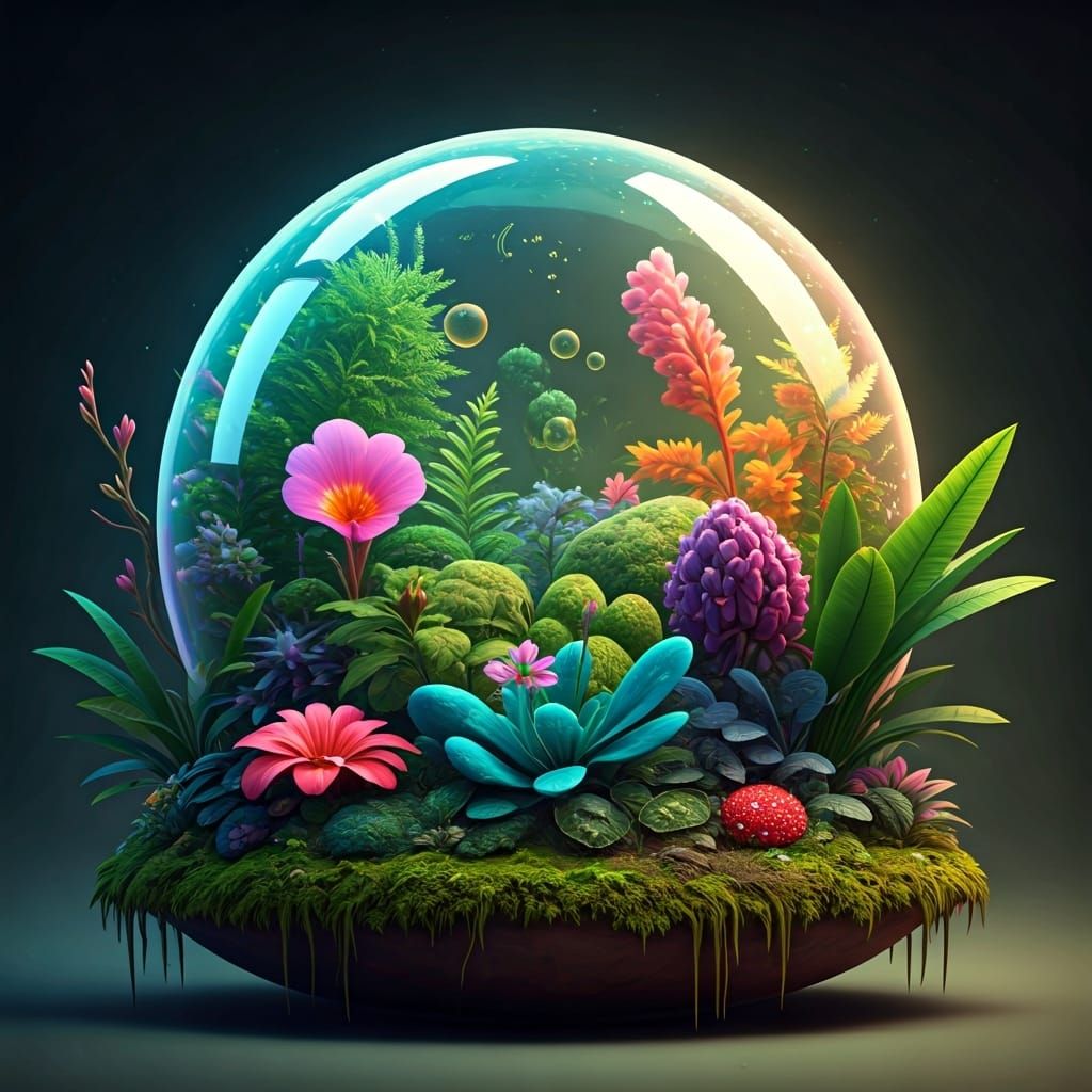 Rainbow Bubble Ecosystem: A Whimsical Digital Illustration