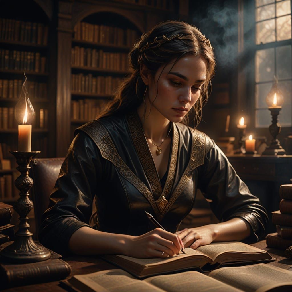 Dark Fantasy: Woman Studies Ancient Tome