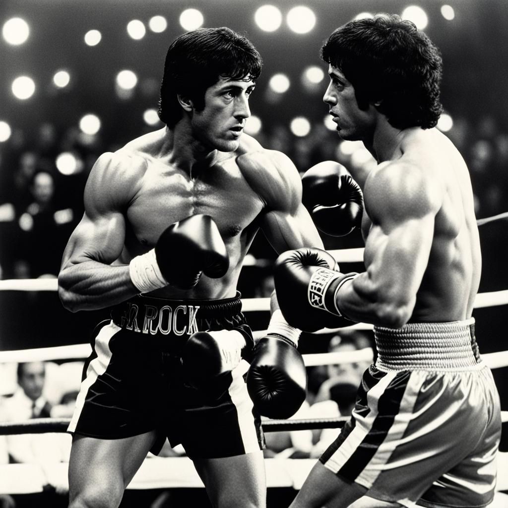Sylvester Stallone as Rocky Balboa Boxing Apollo Creed