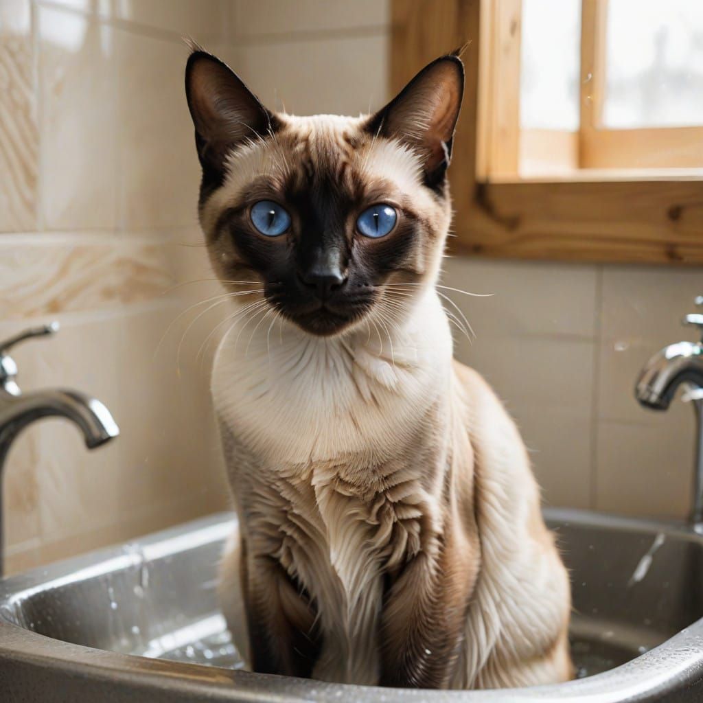 Siamese Cat Washing Ritual