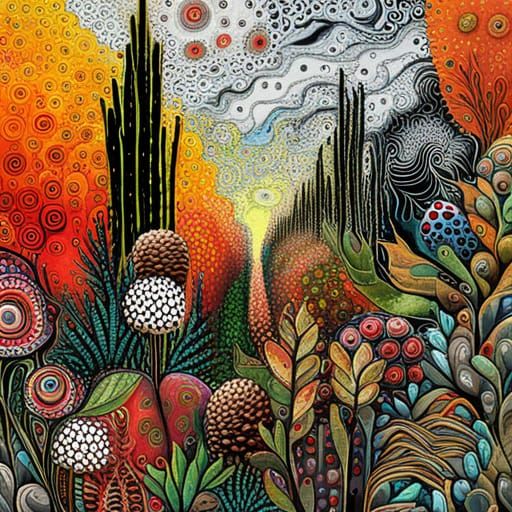 Fantasy Garden in Mixed Media Abstract Style