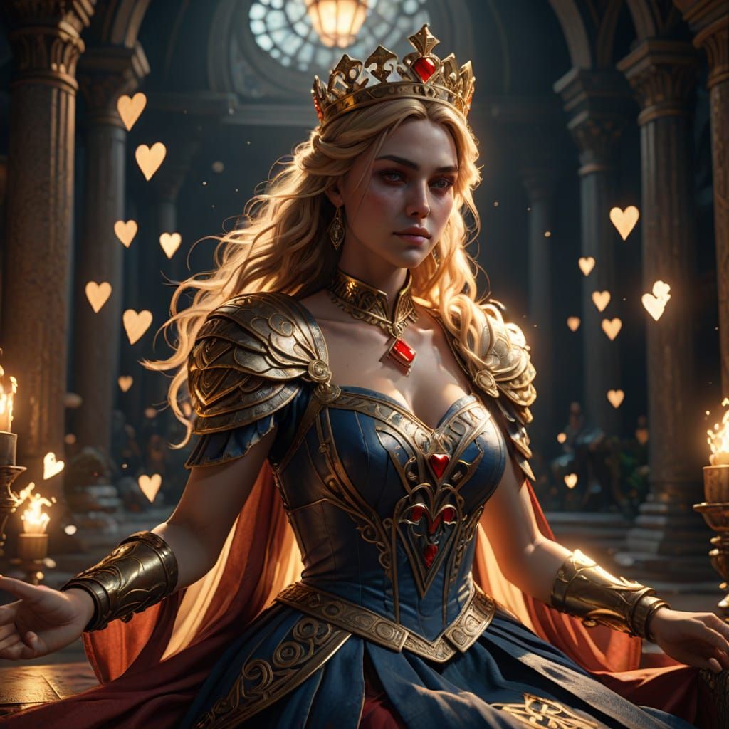 Greek Goddess Queen of Hearts in Stylized 3D Art