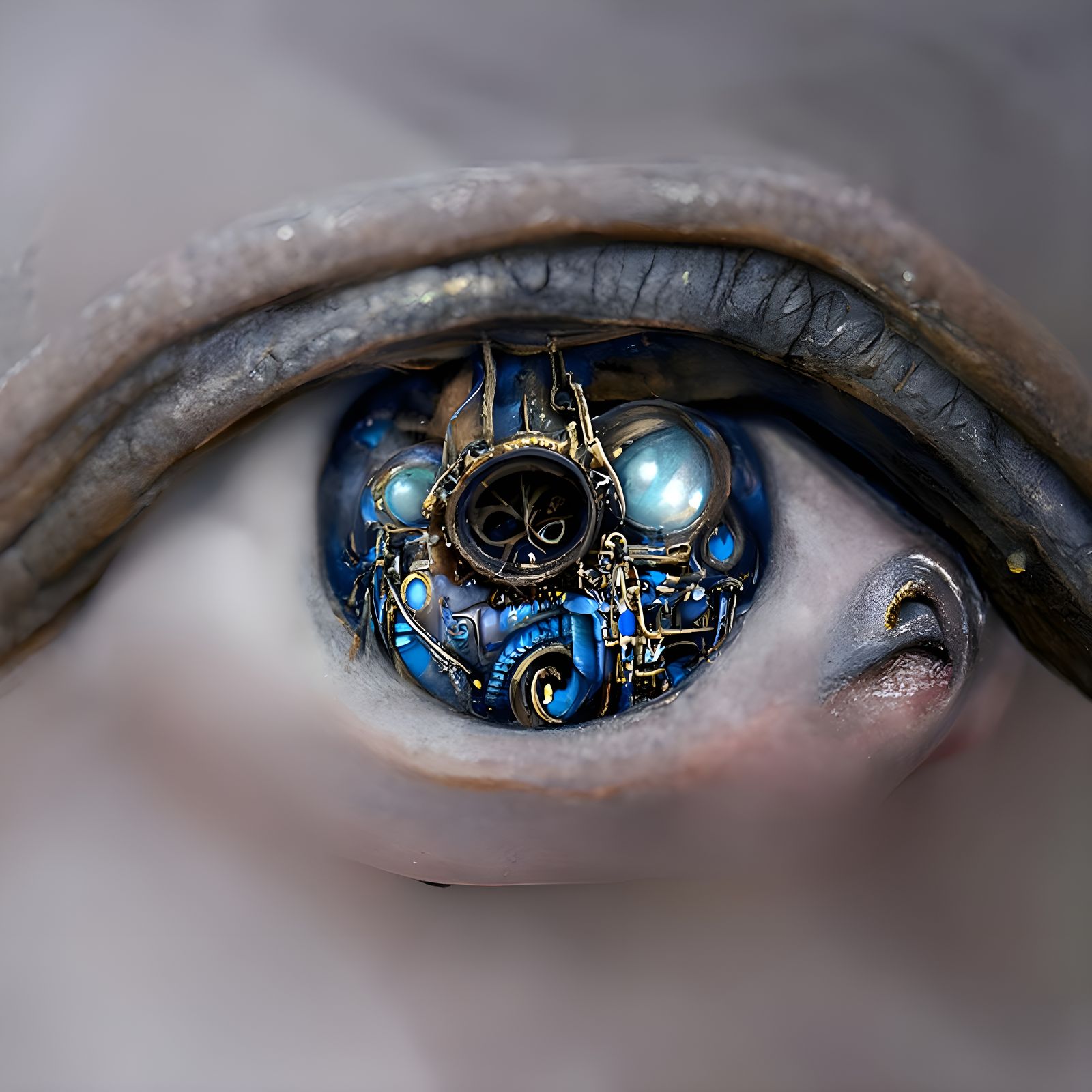 Steampunk Clockwork Eye in Kinetic Pointillism Style