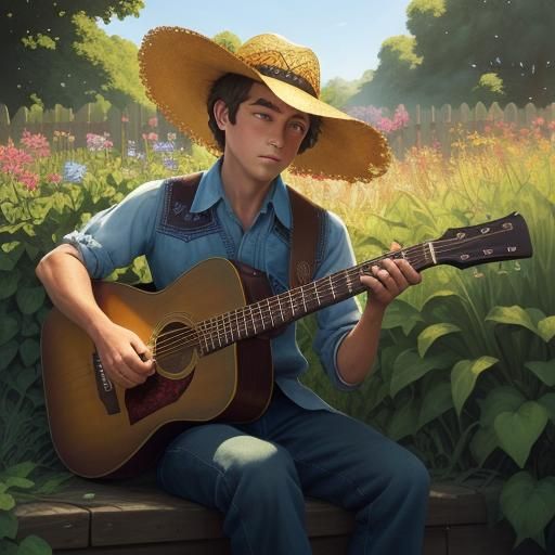 Cowboy Boy Guitar Serenade in Golden Light