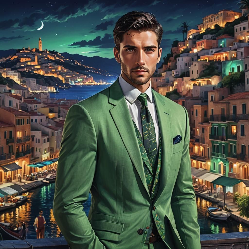 Mediterranean Night: Handsome Man in Summer Suit
