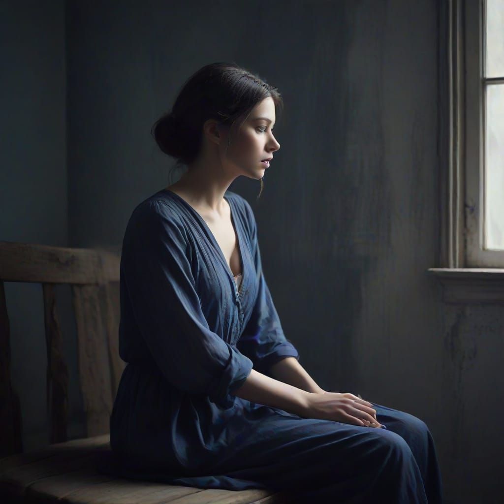 Surrealist Woman in Soft Focus, Emotive Oil Painting