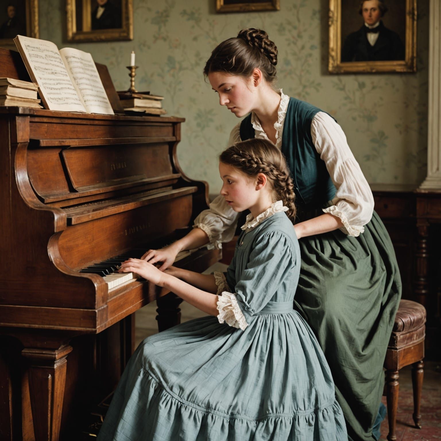 Regency Era Piano Lesson: Girl Instructs Boy