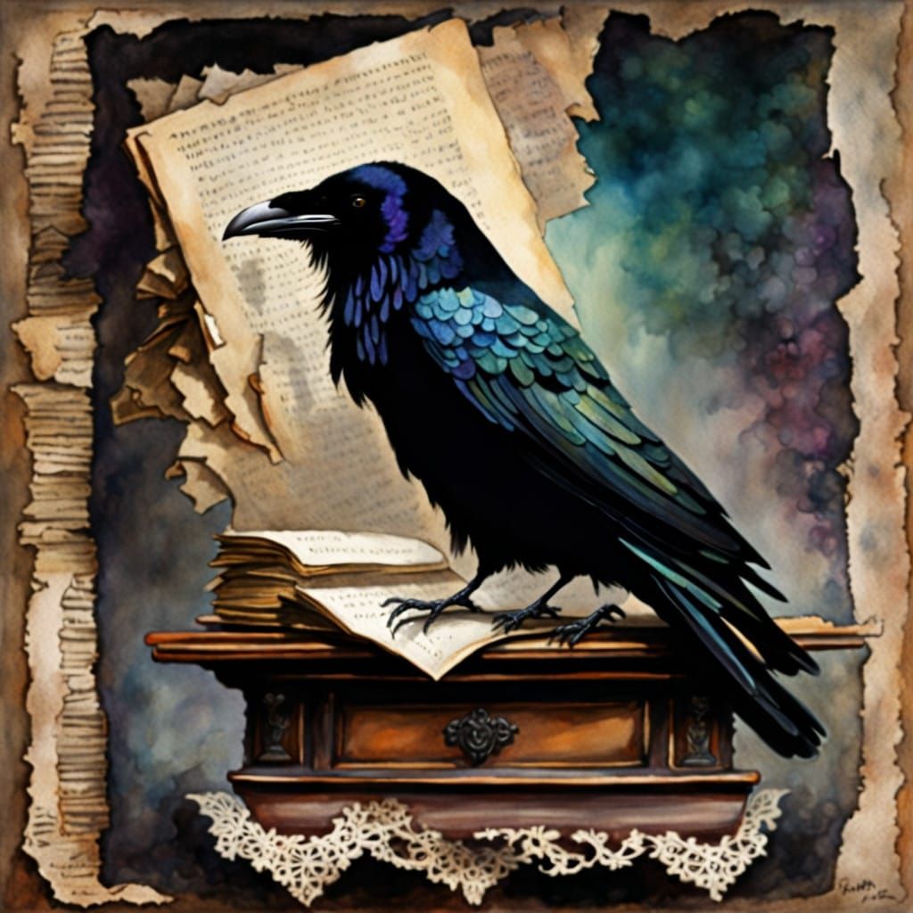 Elegy in Darkwater: Iridescent Raven in Twilight Fog