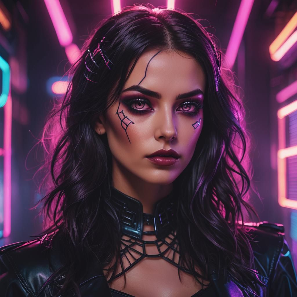 Neon Gothic Portrait in Synthwave Retro Style