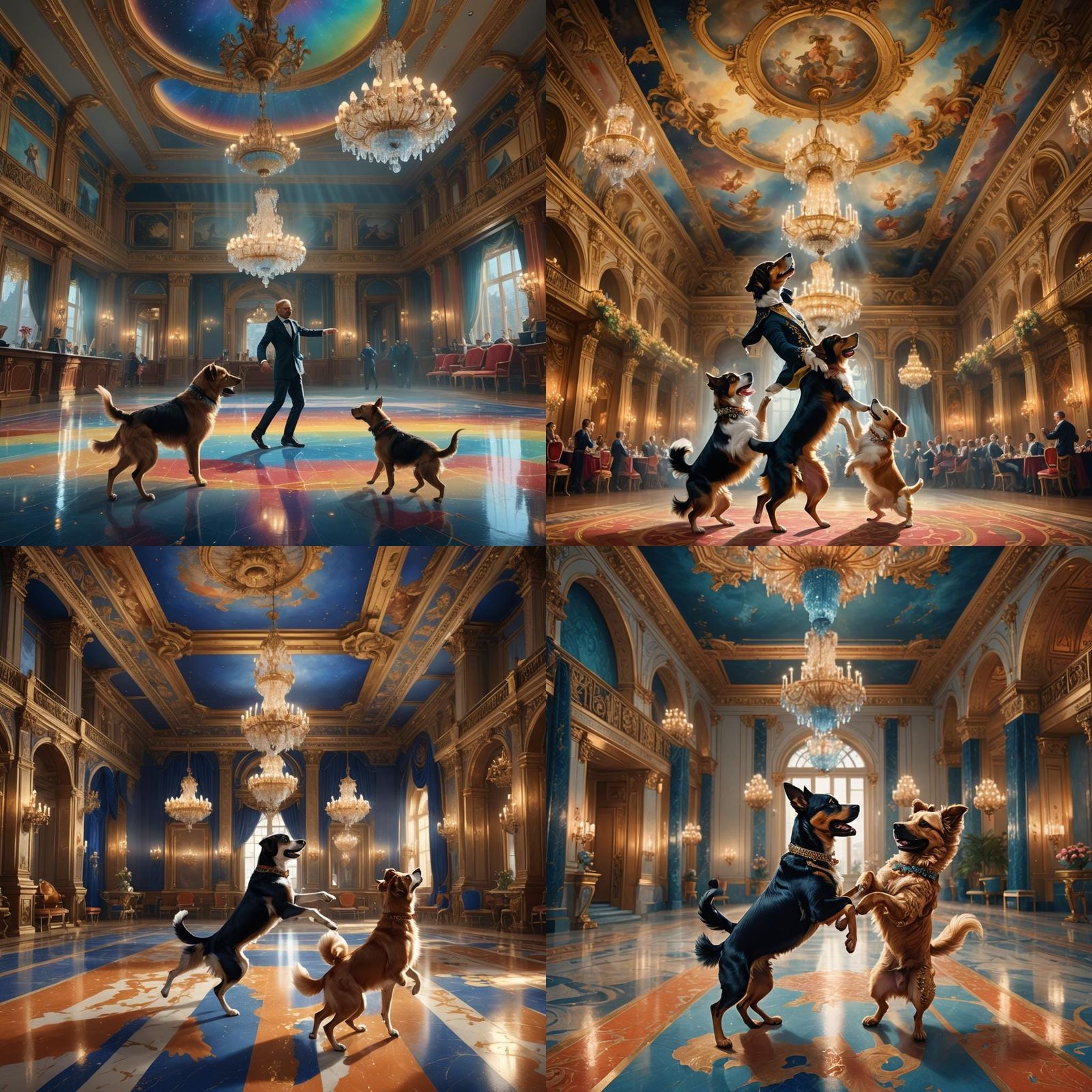 Dogs Dancing in Ballroom: Fantasy Concept Art