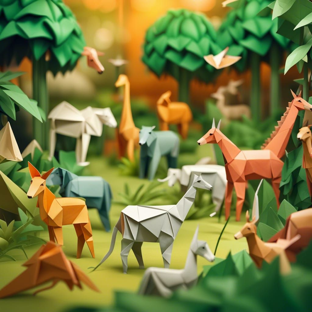 Origami Zoo: Animals and Greenery in Papercraft Style