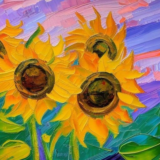 Sunflowers in Expressionist Neo-Impressionism Style