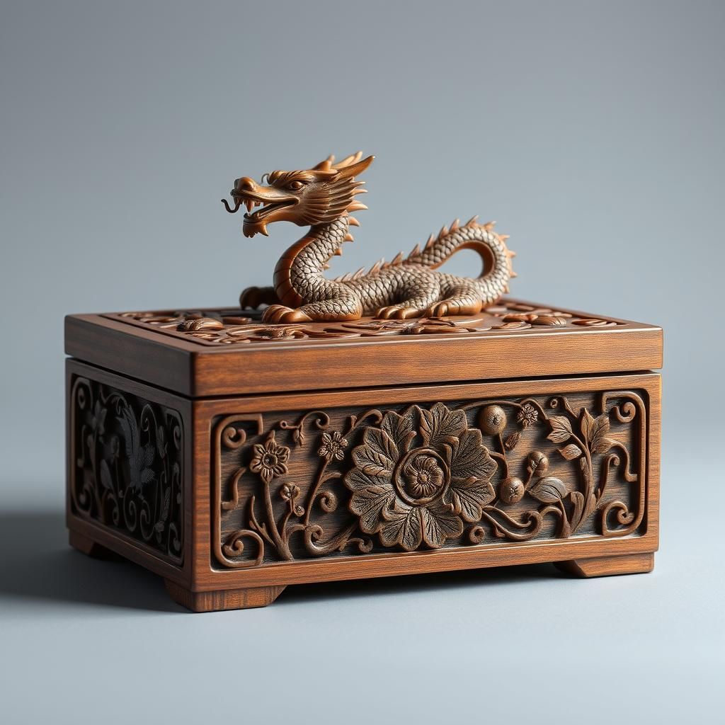 Intricately Carved Dragon on Wooden Box