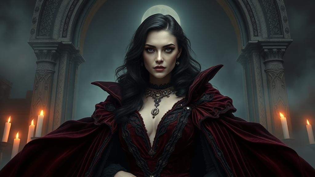 Medieval Vampire Queen Portrait in Dark Fantasy Style