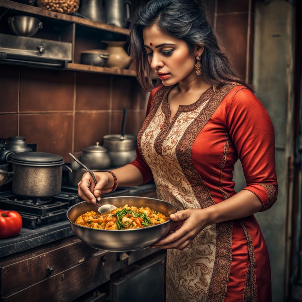 Indian Woman Cooking: Hyperrealistic 64 Megapixel Image