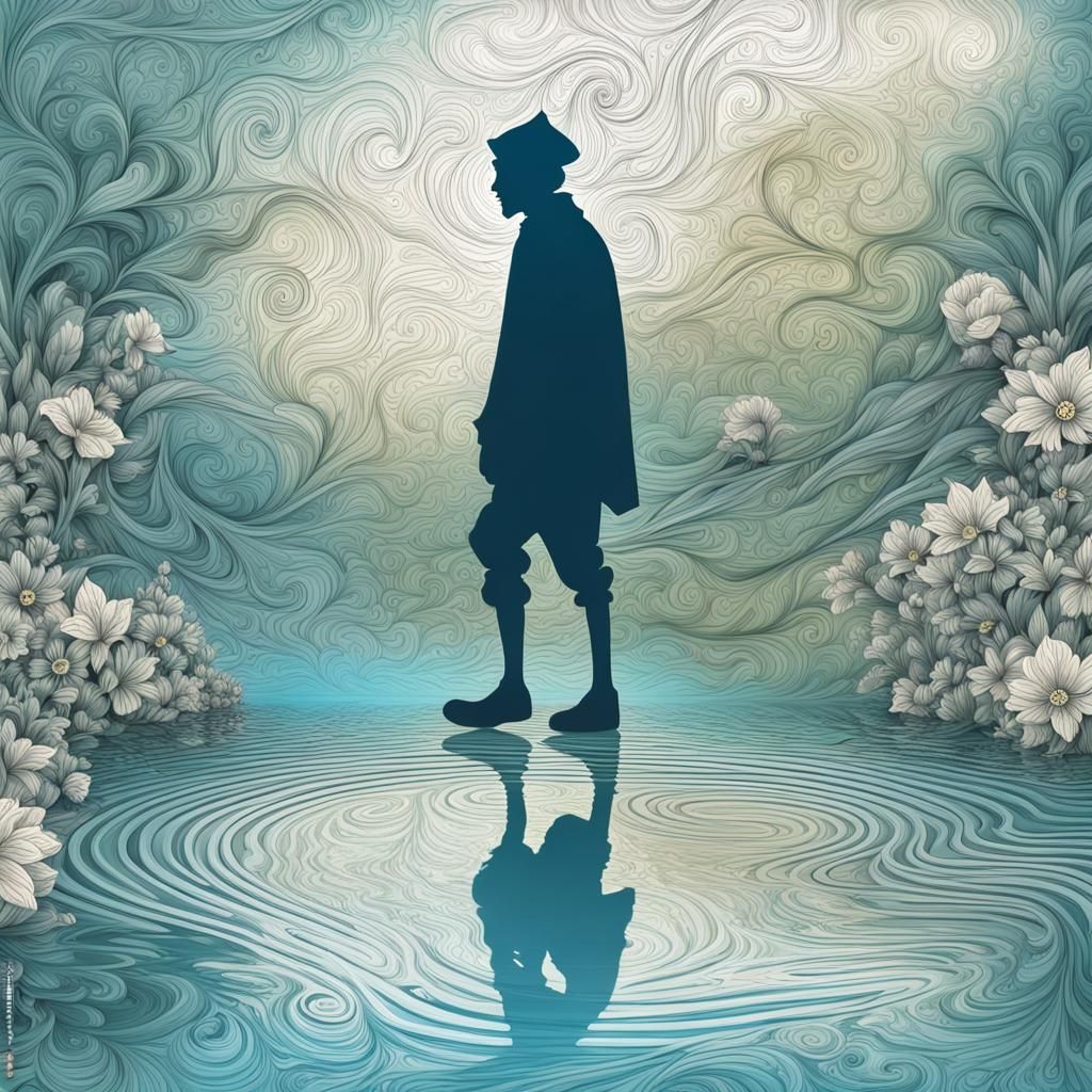 Old Elf Reflection Reveals Boy in Forest