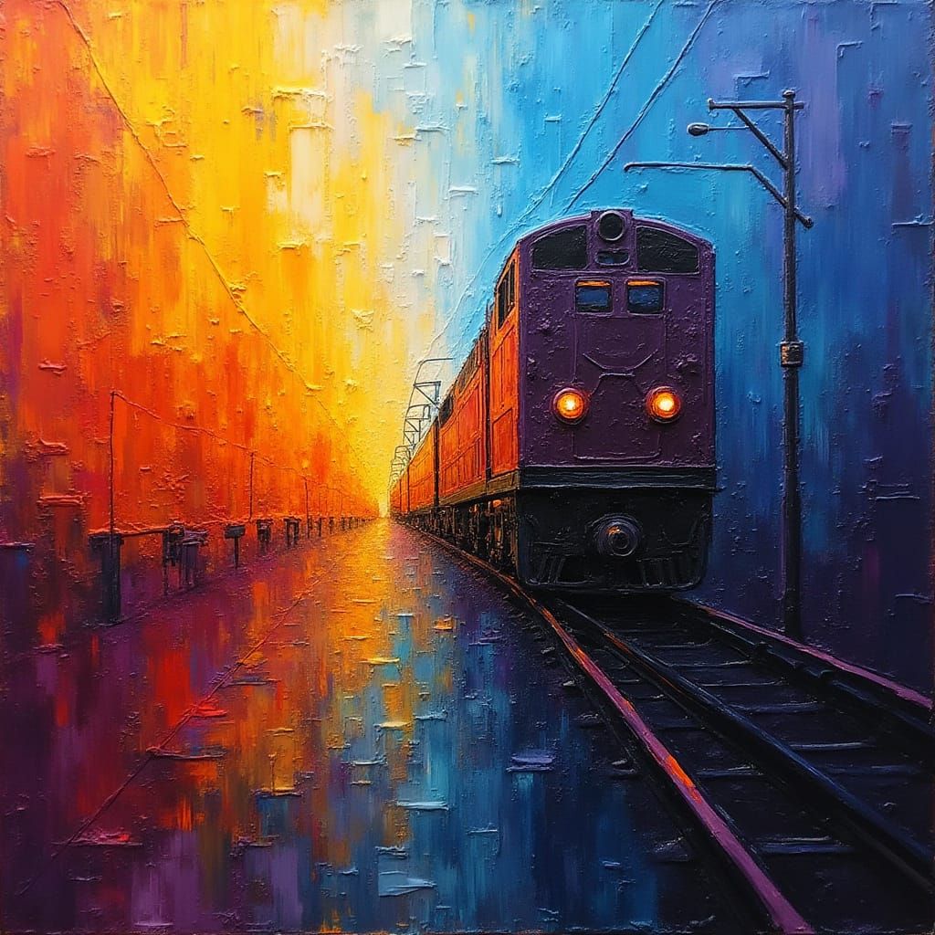 Abstract Expressionist Ghost Train in Vibrant Colors