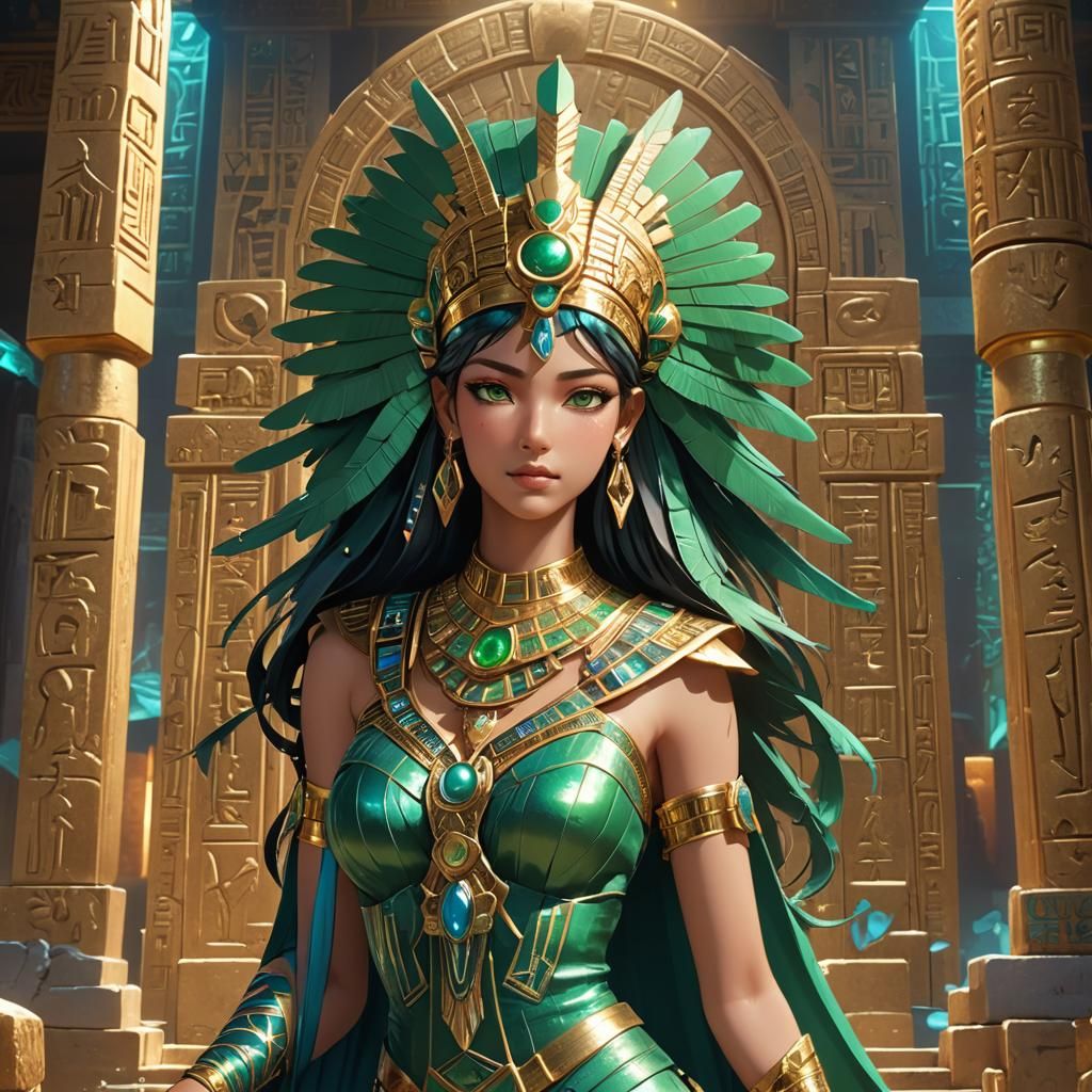 Egyptian Goddess in Ancient Temple, Genshin Impact Style