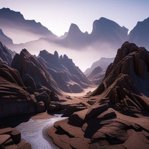 Fantastical Mountain Landscape in Detailed Matte Painting