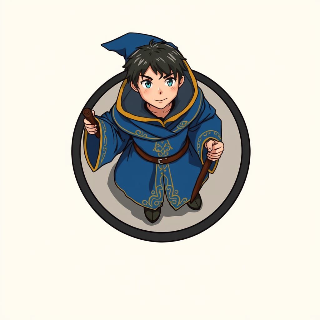 Top-Down D&D Wizard Token in Vibrant Cartoon Style