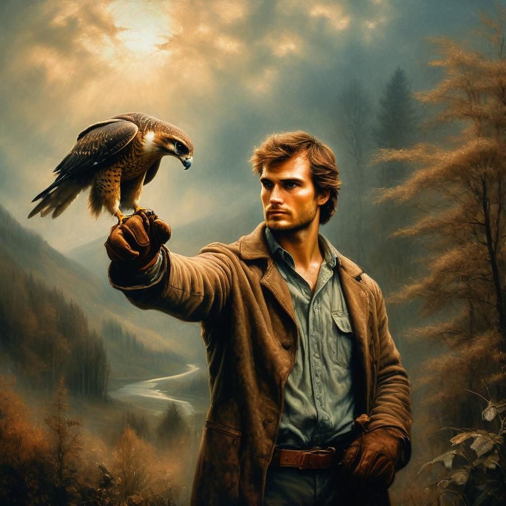 British Falconer in Romantic Oil Painting Style