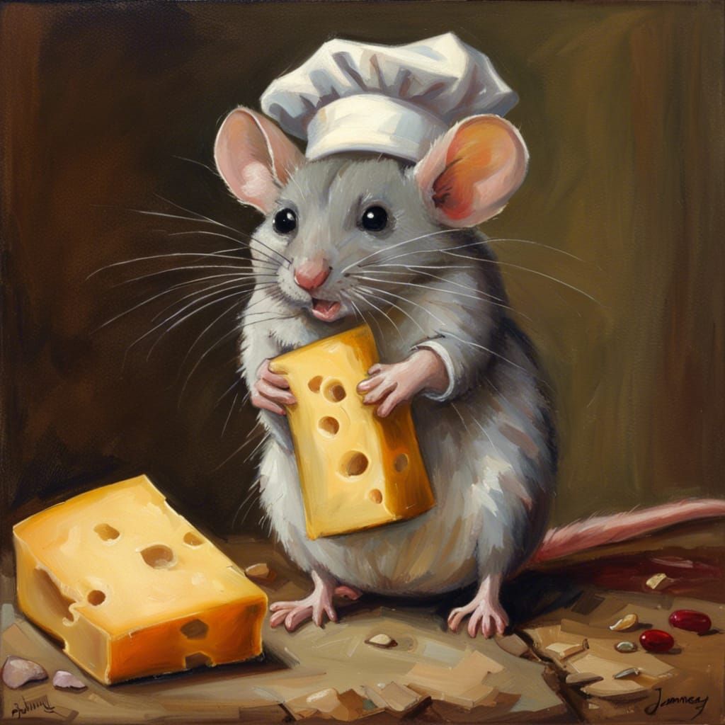 Mouse Chef with Cheese: Oil Painting by Gurney Style