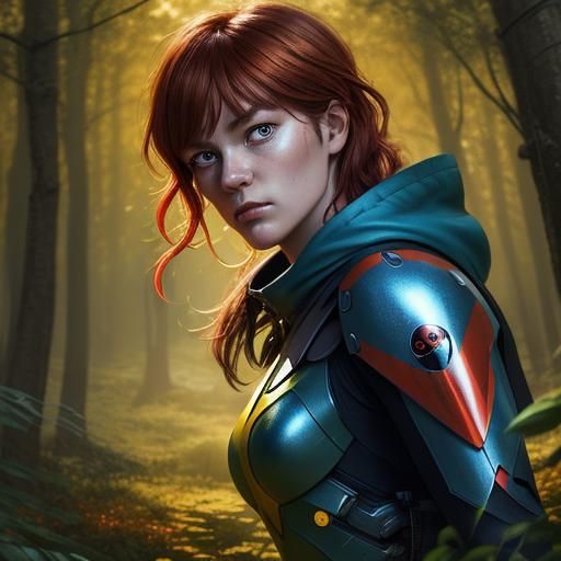 Cyborg Ladybug in Golden Forest: Hyperrealistic Art