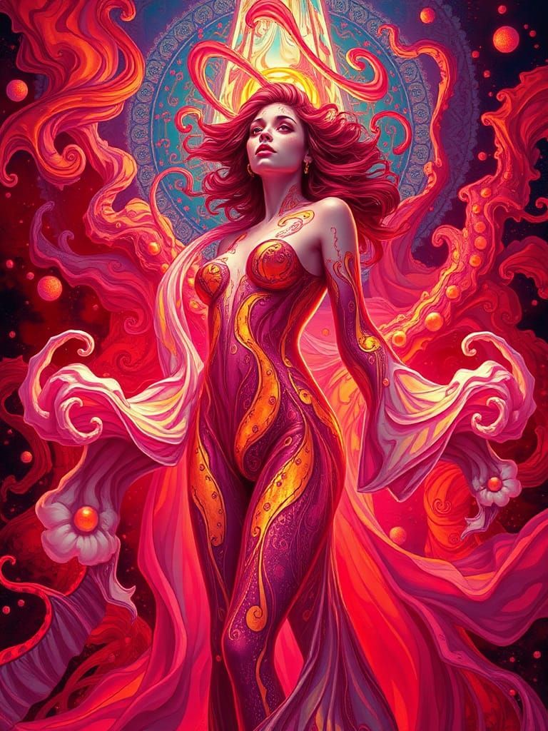 Psychedelic Lava Lamp Woman in Dreamlike Ambiance