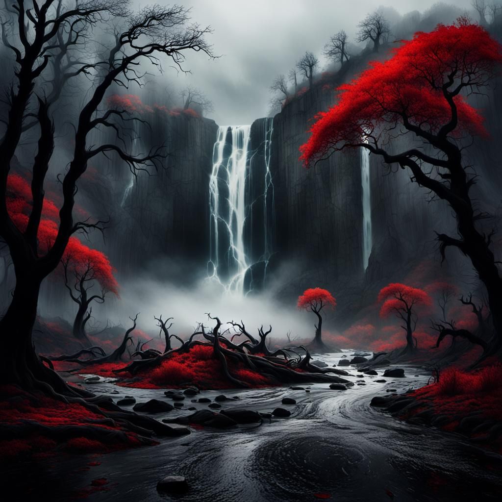 Dark Romanticism Landscape with Blood and Rain