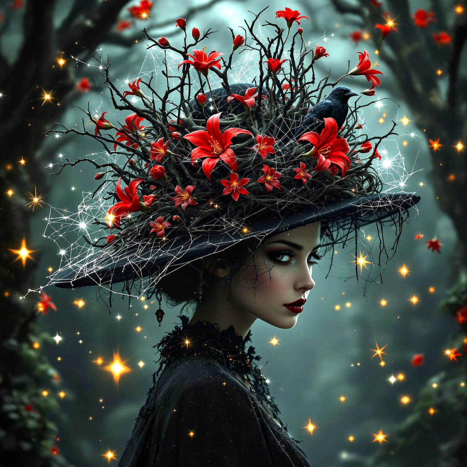 Gothic Witch Hat Adorned With Vampire Teeth