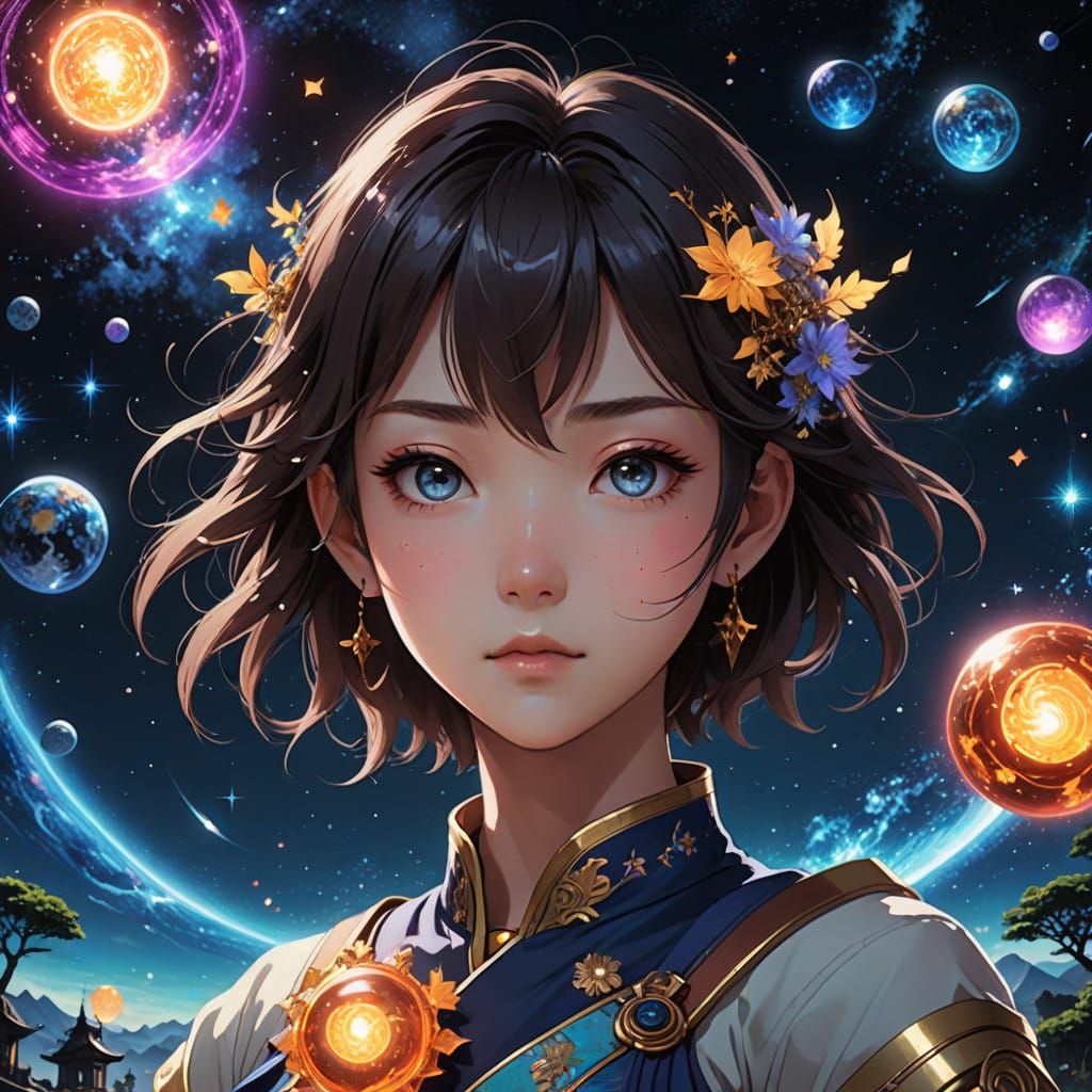 Stunning Celestial Anime Goddess Radiates Starlight