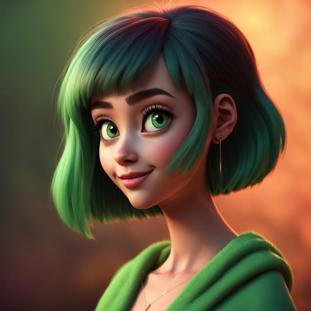 Gothic Girl with Green Eyes at Sunset