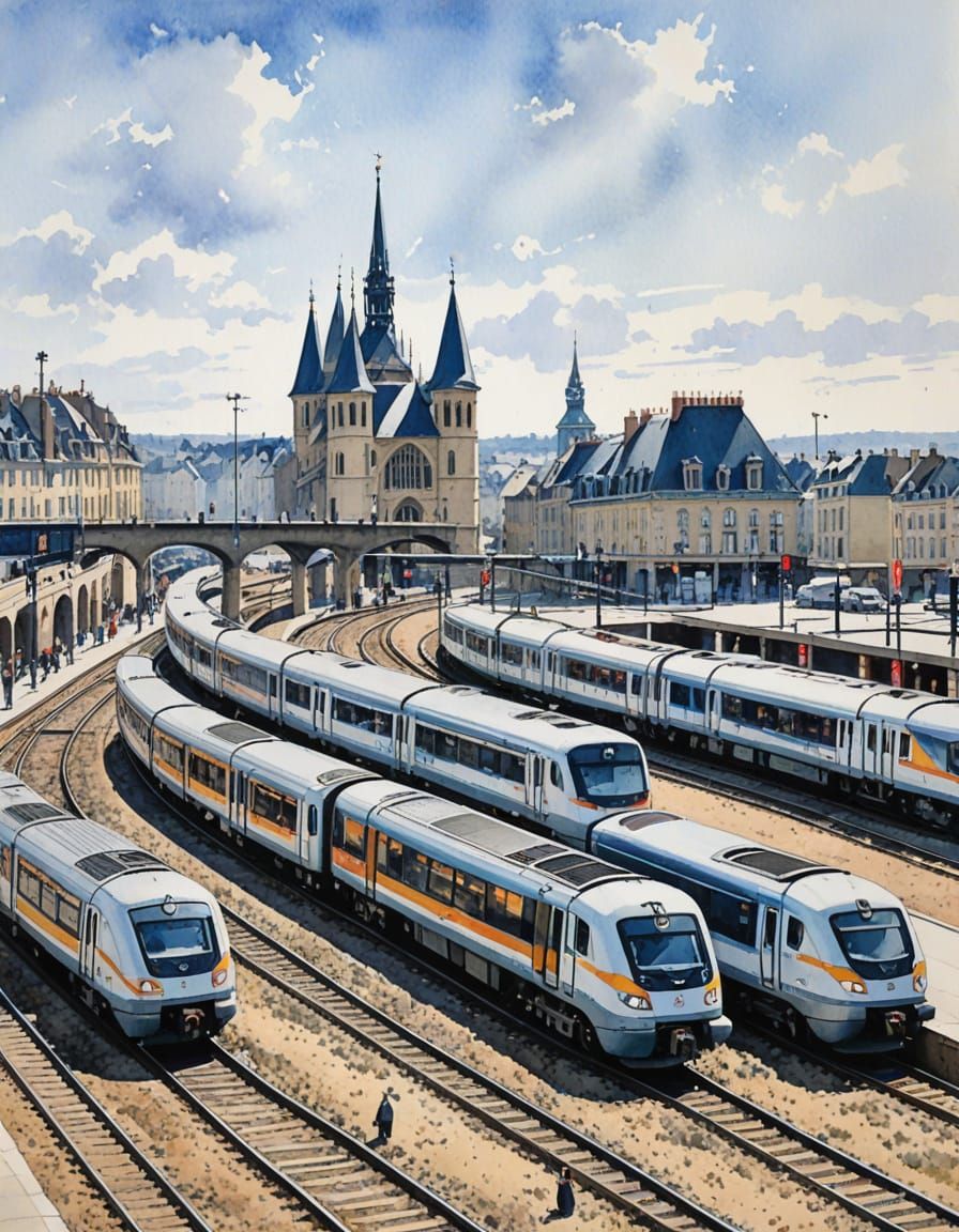 Dijon Train Station in Impressionistic Watercolor Style
