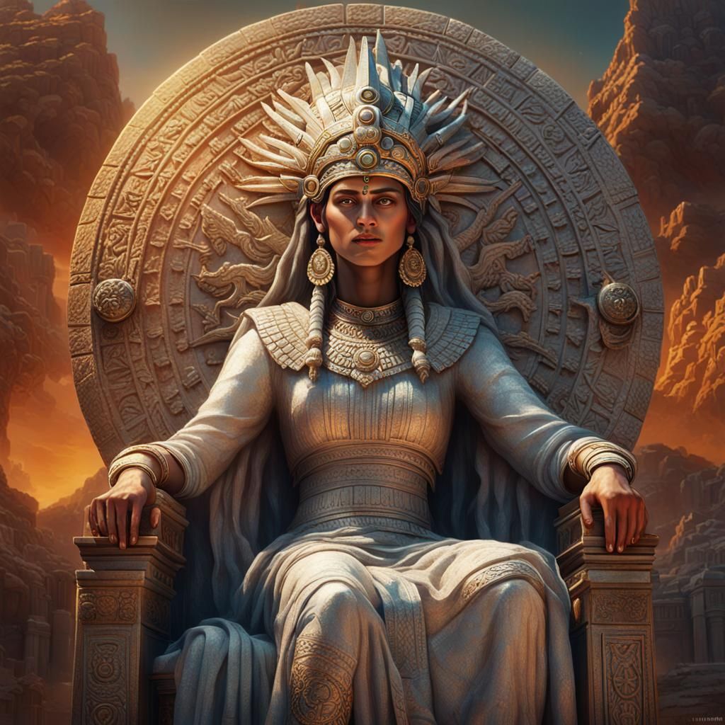 Ancient Queen with Hittite Sun, Detailed Digital Art