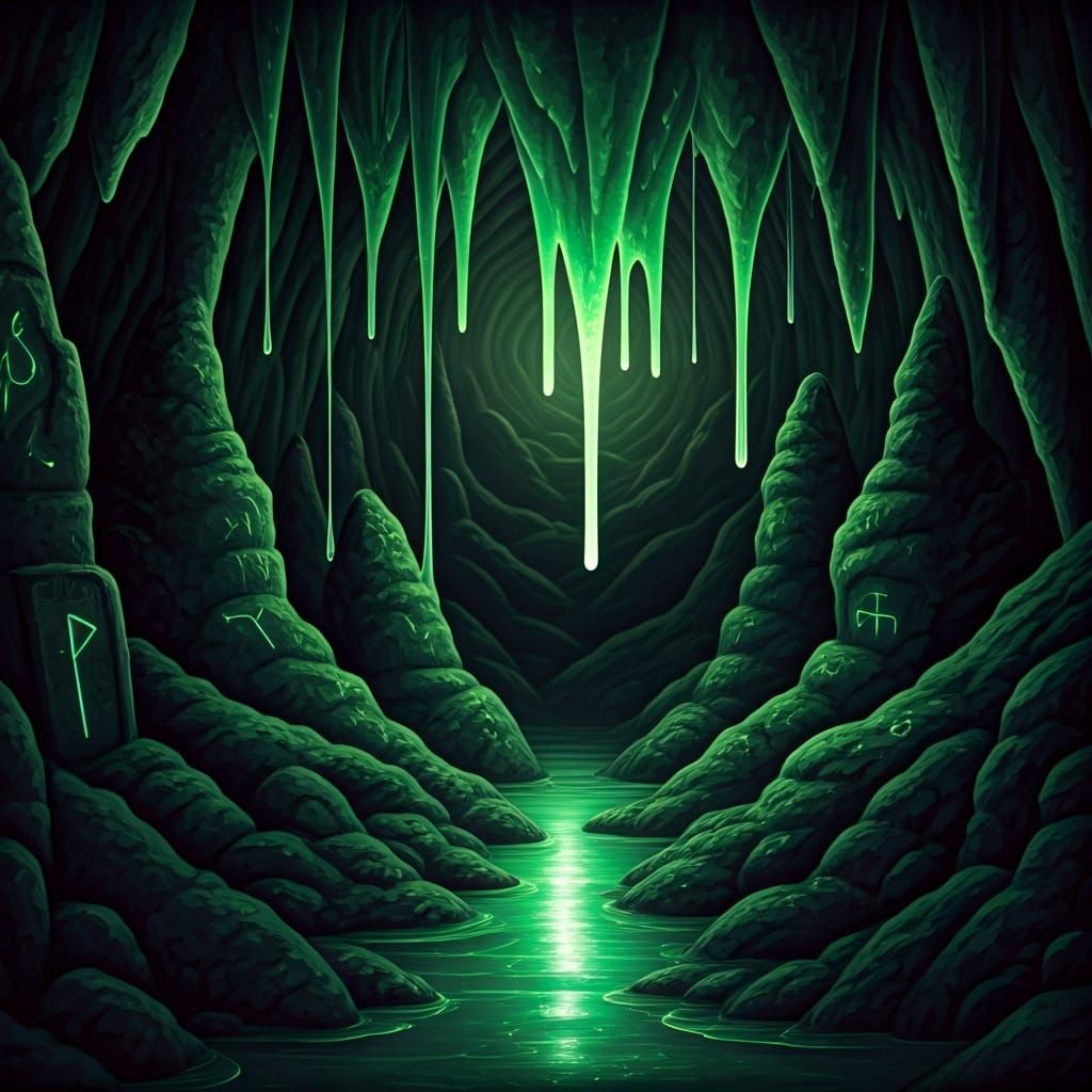 Bioluminescent Slime in a Mystical Cave