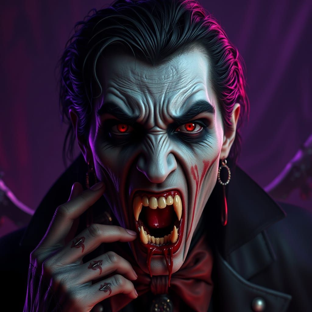 Vampire with Bloody Fangs in Dark Fantasy Style