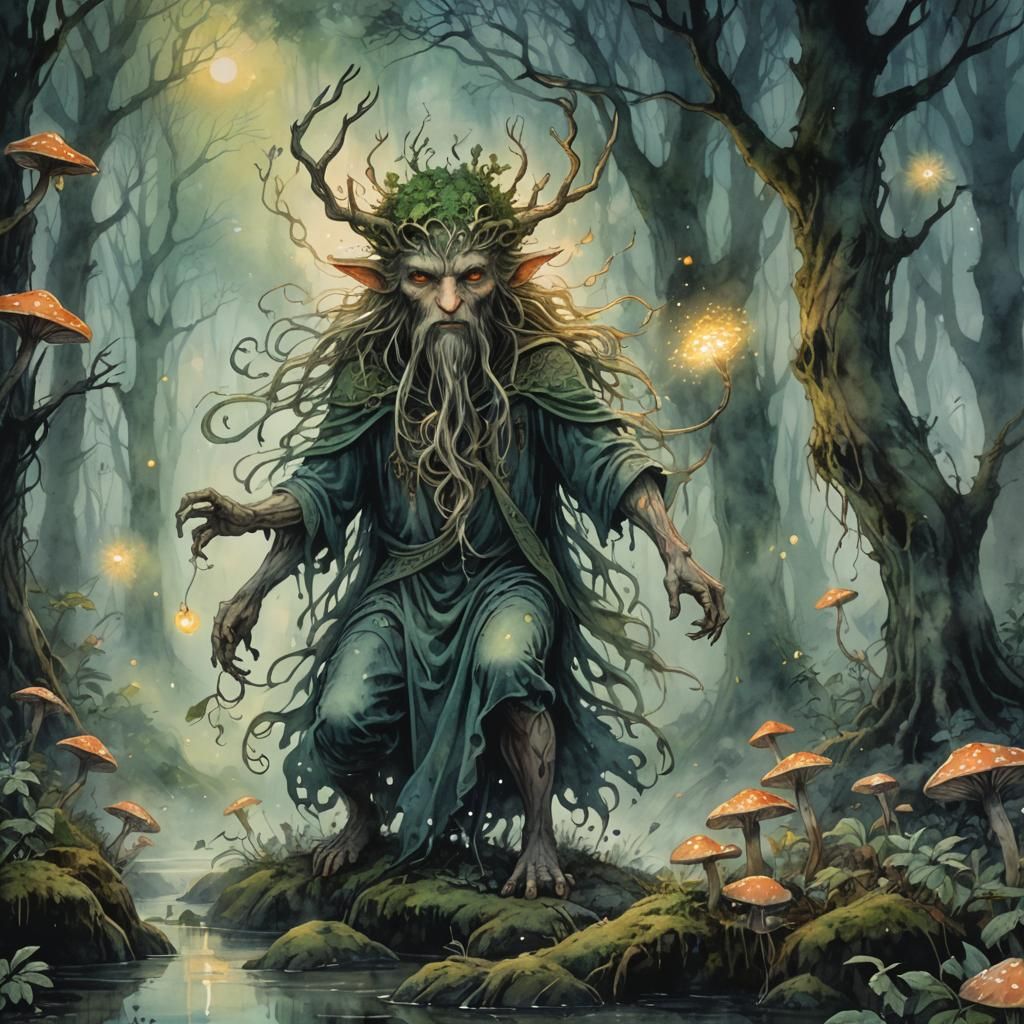 Mysterious Creature Emerges from Misty Celtic Forest