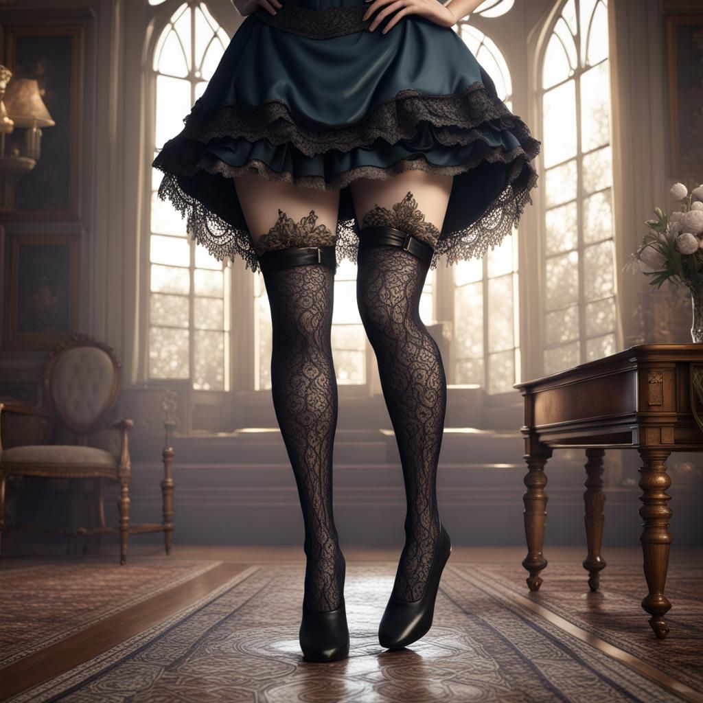 Victorian Maid in Lace Stockings, Detailed Digital Art