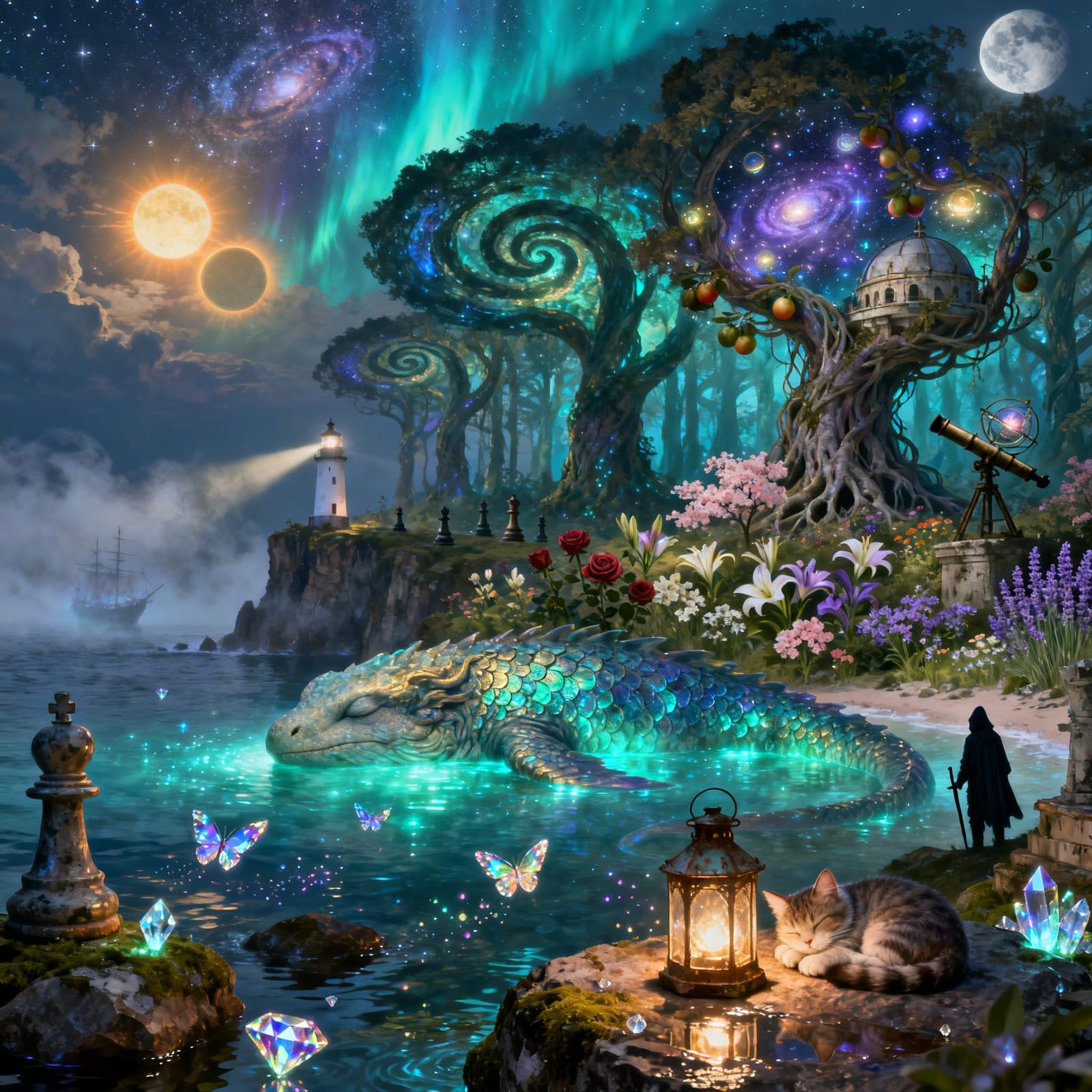 Surreal World with Bioluminescent Realms and Cosmic Wonders
