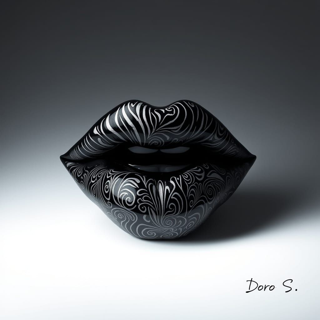 Hyper-Realistic Studio Portrait in Glossy Black with Intrica...