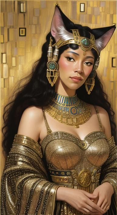 Metallic Pastel Portrait of Bastet, Post-Modern Style