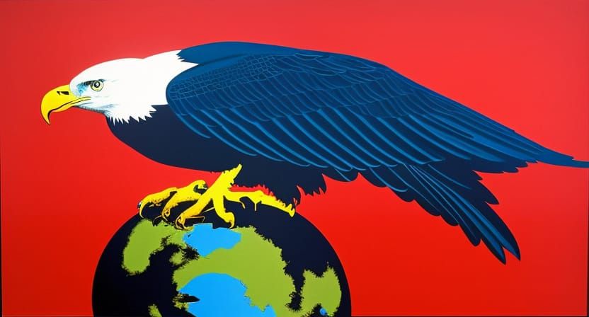 Bald Eagle Carries Earth: Americana Oil Painting