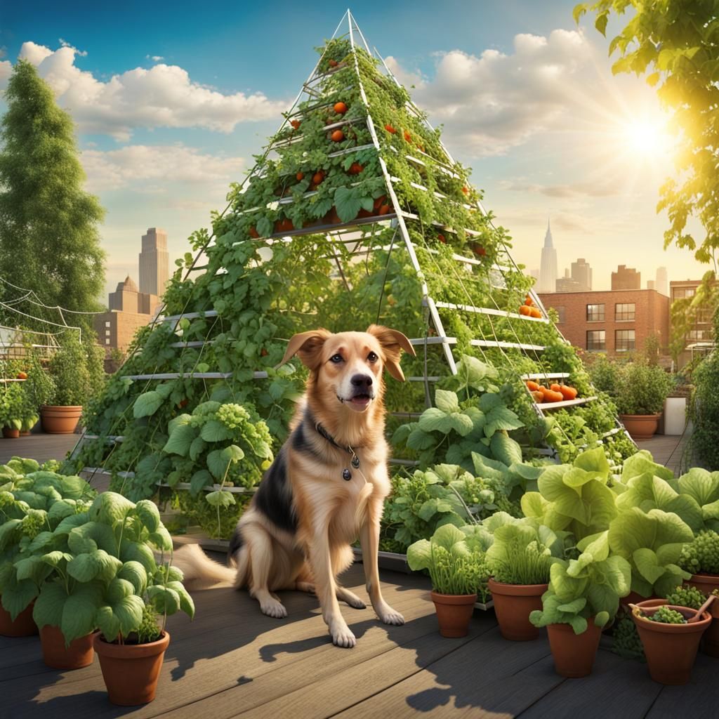 Utopian Rooftop Garden with Pyramid Trellis