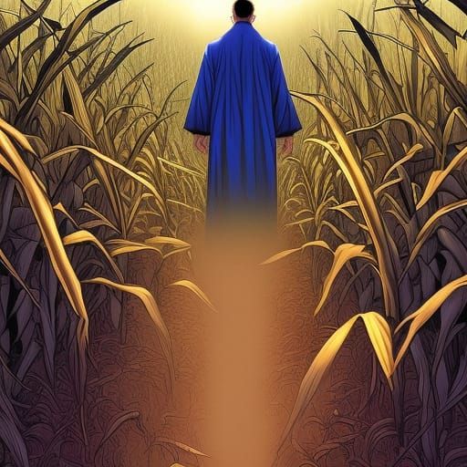 Men in robes meeting in a creepy cornfield. High corn. Ominous.