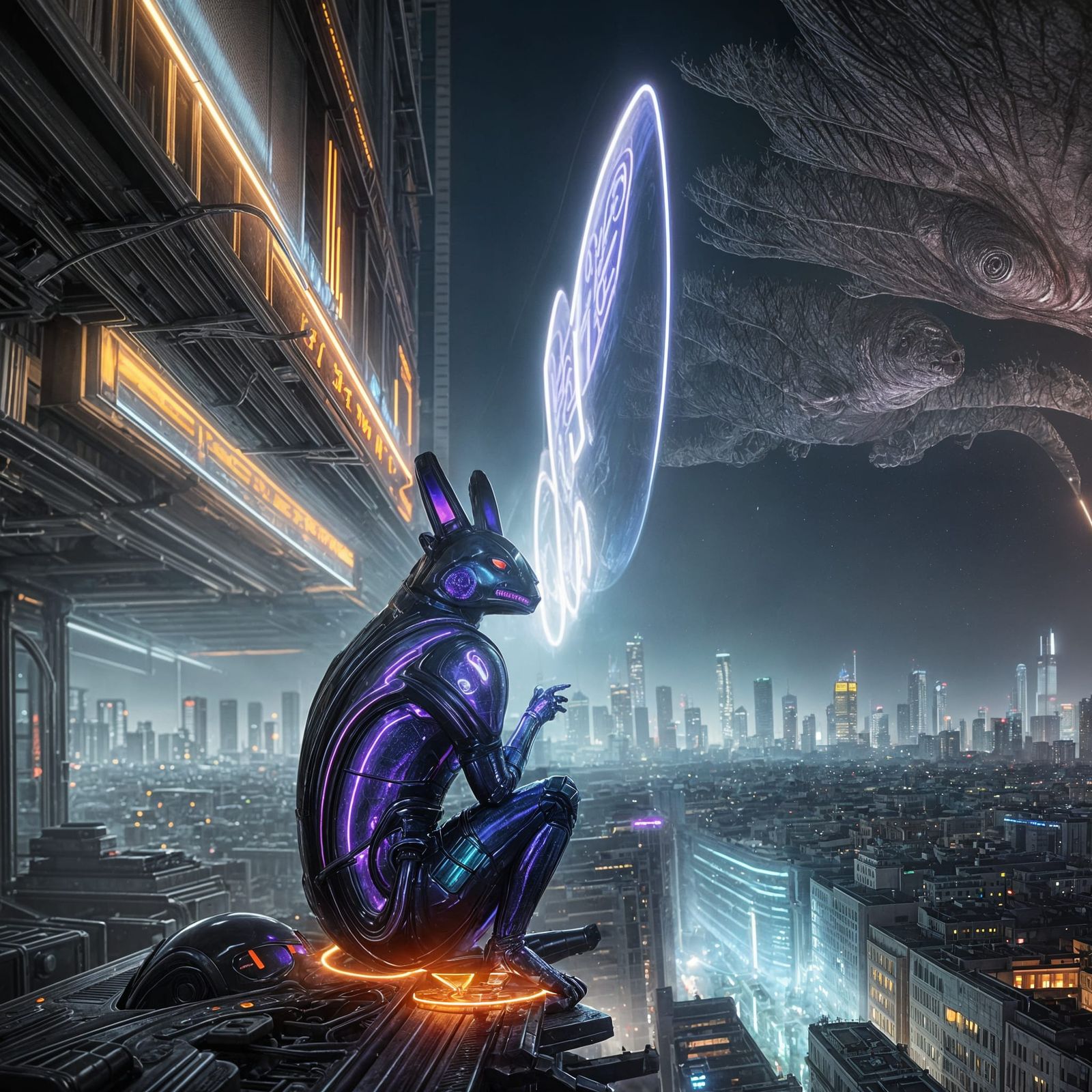 Dark Cityscape with Aliens and Robots