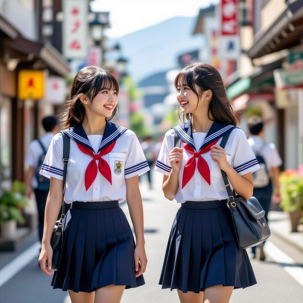 Japanese Schoolgirls Chatting After School in Sapporo