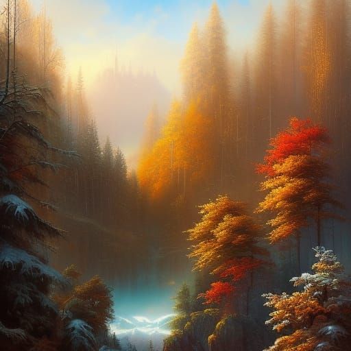 Winter Fantasy Village in Greg Rutkowski Style