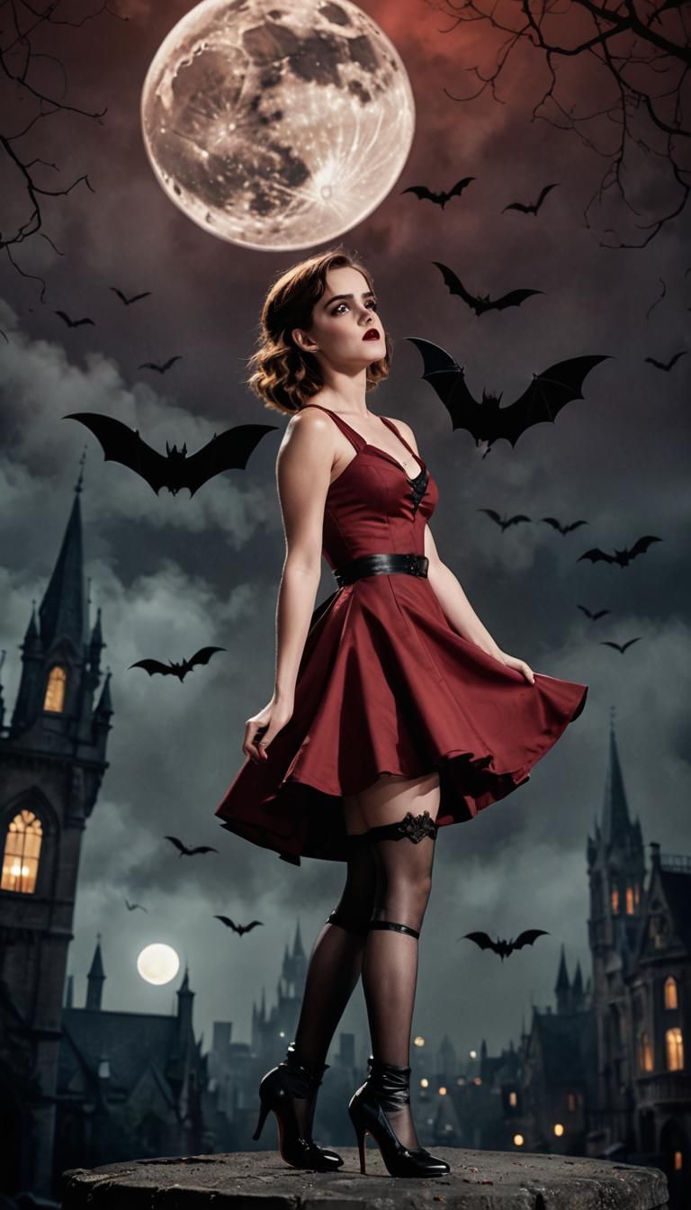Vampire Pin-Up in Gothic Setting: Digital Photograph